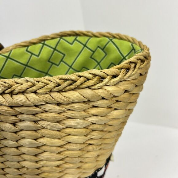 Vera Bradley Straw Beach Tote Bag Black Floral Capri Melon Tie - Picture 6 of 15